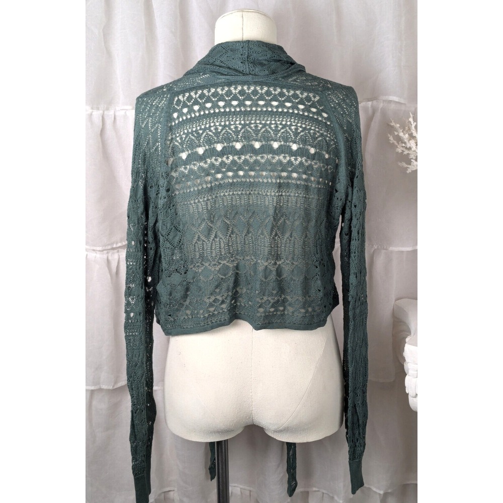 Peruvian Connection Green Crochet Open Bolero Cardigan Size M - Picture 6 of 13